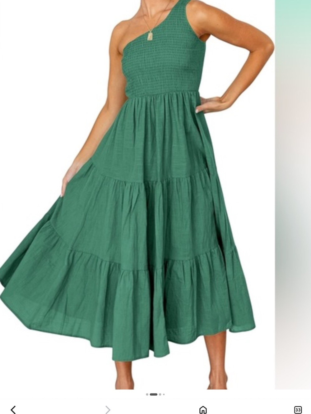 O.P.T Matilda One-Shoulder Tiered Midi Dress Green NWOT medium smocked pockets